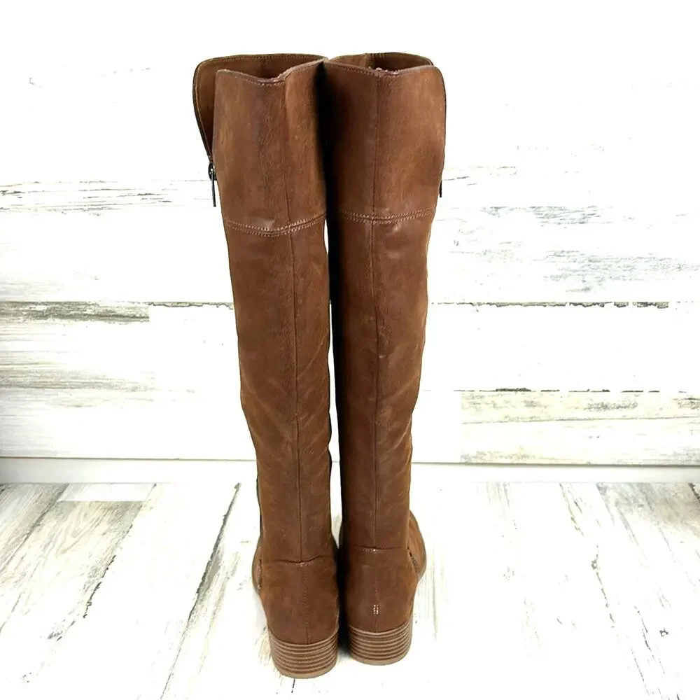 MIA Womens 5 Brown Faux Leather Over the Knee Boots Zip Heel Boho NEW